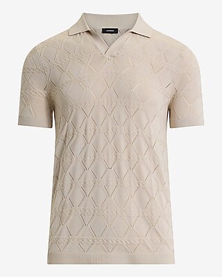 Diamond Pointelle Cotton-Blend Johnny Collar Sweater Polo