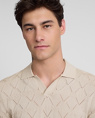 Diamond Pointelle Cotton-Blend Johnny Collar Sweater Polo