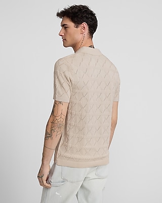 Diamond Pointelle Cotton-Blend Johnny Collar Sweater Polo