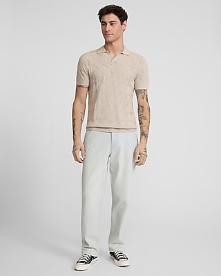 Diamond Pointelle Cotton-Blend Johnny Collar Sweater Polo