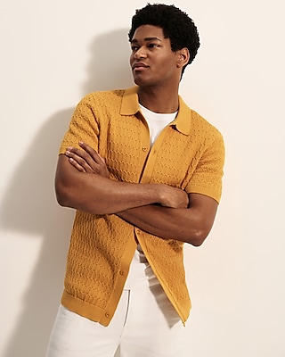 Textured Short Sleeve Sweater Polo