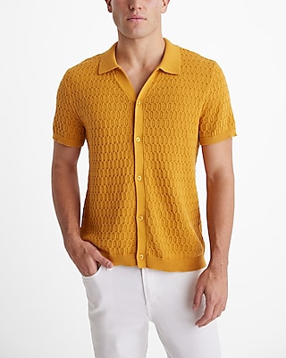 textured short sleeve sweater polo