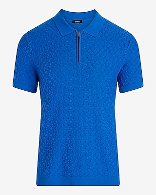 Textured Diamond Geo Cotton-Blend Short Sleeve Sweater Polo