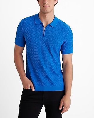 Textured Diamond Geo Cotton-Blend Short Sleeve Sweater Polo