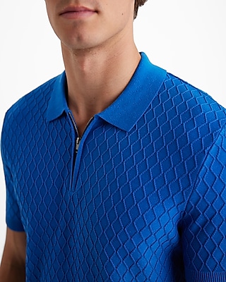 Textured Diamond Geo Cotton-Blend Short Sleeve Sweater Polo