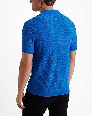 Textured Diamond Geo Cotton-Blend Short Sleeve Sweater Polo