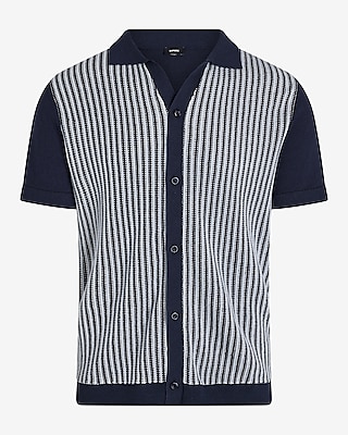 Striped Cotton Short Sleeve Sweater Polo