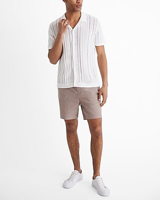 Pointelle Camp Collar Short Sleeve Sweater Polo