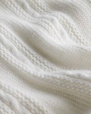 Open Cable Knit Cotton Short Sleeve Sweater Polo