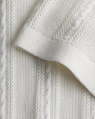 Open Cable Knit Cotton Short Sleeve Sweater Polo