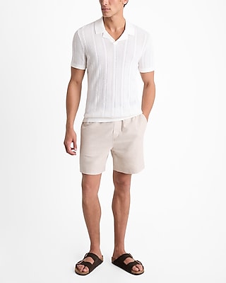 Open Cable Knit Cotton Short Sleeve Sweater Polo