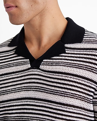 Striped Knit Linen-Blend Short Sleeve Sweater Polo