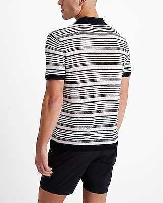 Striped Knit Linen-Blend Short Sleeve Sweater Polo
