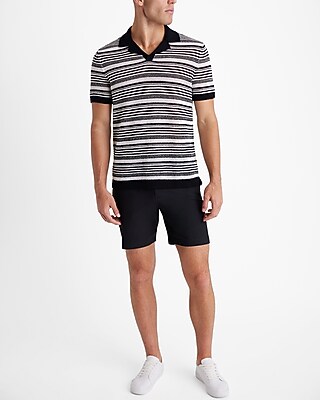 Striped Knit Linen-Blend Short Sleeve Sweater Polo