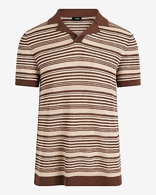 Striped Knit Linen-Blend Short Sleeve Sweater Polo