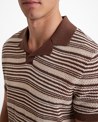 Striped Knit Linen-Blend Short Sleeve Sweater Polo