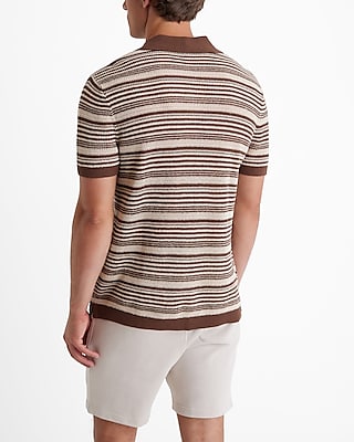 Striped Knit Linen-Blend Short Sleeve Sweater Polo