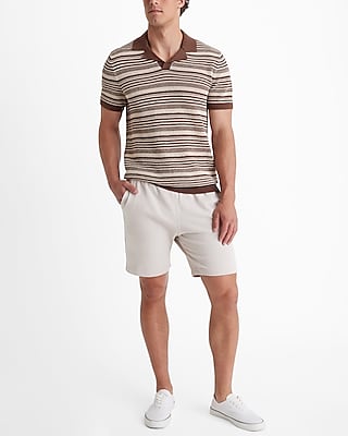 Striped Knit Linen-Blend Short Sleeve Sweater Polo