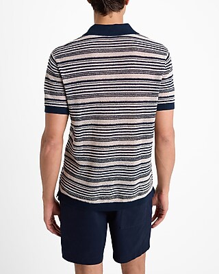 Striped Knit Linen-Blend Short Sleeve Sweater Polo