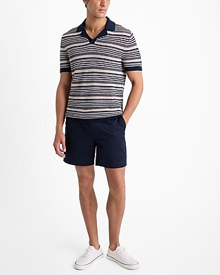 Striped Knit Linen-Blend Short Sleeve Sweater Polo