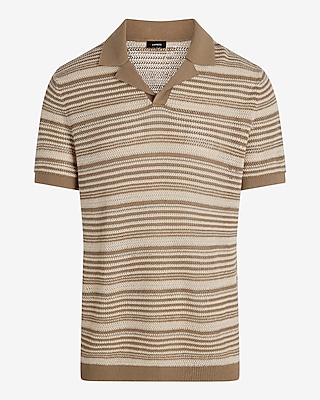 Striped Knit Linen-Blend Short Sleeve Sweater Polo