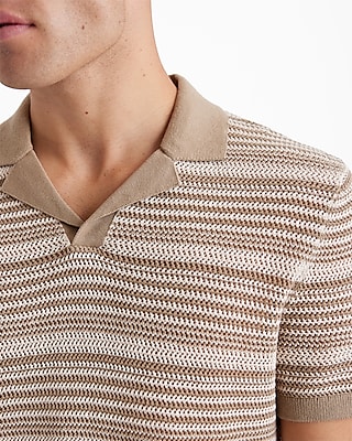 Striped Knit Linen-Blend Short Sleeve Sweater Polo