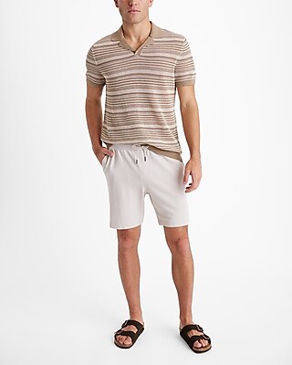 Striped Knit Linen-Blend Short Sleeve Sweater Polo