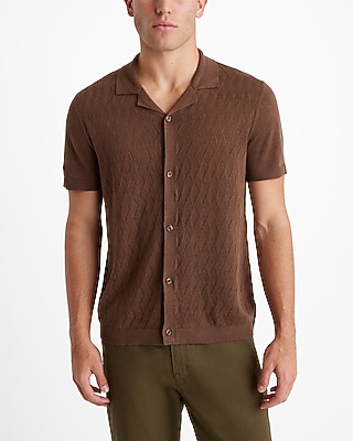 Textured Geo Linen-Blend Short Sleeve Sweater Polo
