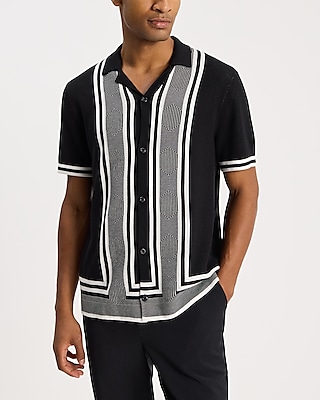 Geo Striped Border Short Sleeve Sweater Polo