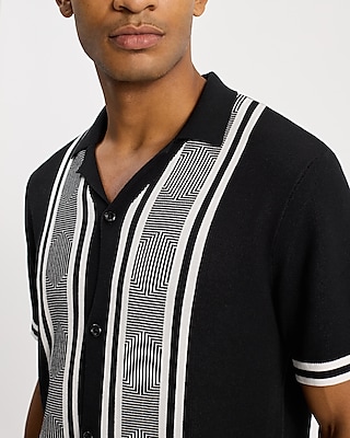 Geo Striped Border Short Sleeve Sweater Polo