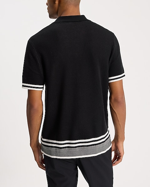 Geo Striped Border Short Sleeve Sweater Polo | Express Geo Striped Border Short Sleeve Sweater Polo | Express