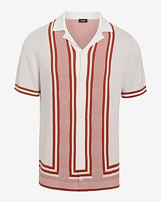Geo Striped Border Short Sleeve Sweater Polo