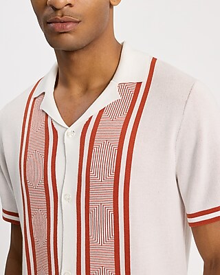 Geo Striped Border Short Sleeve Sweater Polo