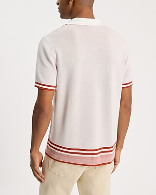 Geo Striped Border Short Sleeve Sweater Polo