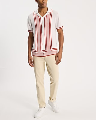 Geo Striped Border Short Sleeve Sweater Polo