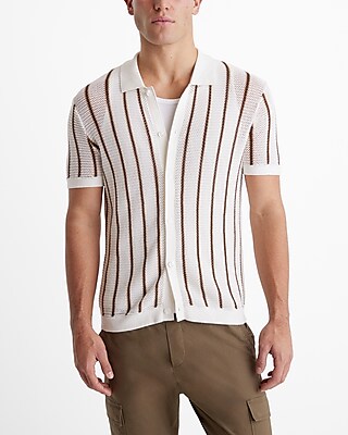 Textured Striped Short Sleeve Sweater Polo