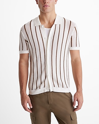 textured striped short sleeve sweater polo