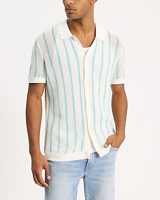 Textured Striped Short Sleeve Sweater Polo