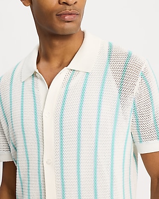 Textured Striped Short Sleeve Sweater Polo