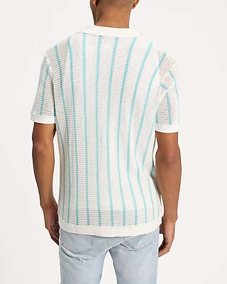 Textured Striped Short Sleeve Sweater Polo