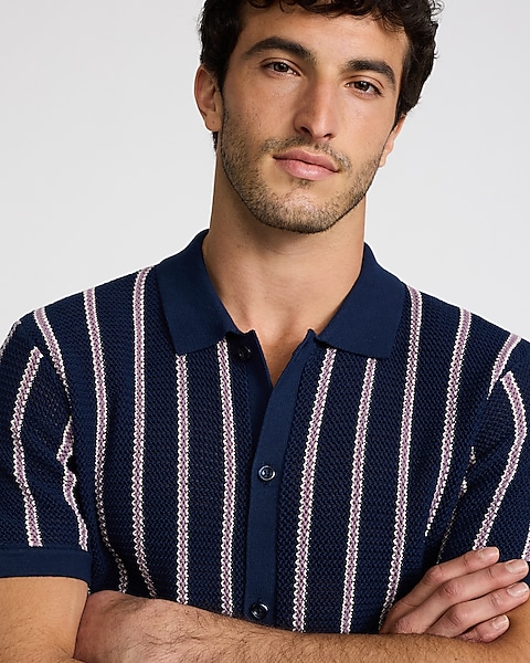 Textured Striped Short Sleeve Sweater Polo | Express Textured Striped Short Sleeve Sweater Polo | Express