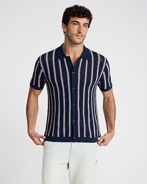 Textured Striped Short Sleeve Sweater Polo | Express Textured Striped Short Sleeve Sweater Polo | Express