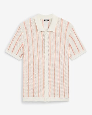 Textured Striped Short Sleeve Sweater Polo