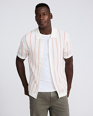 Textured Striped Short Sleeve Sweater Polo
