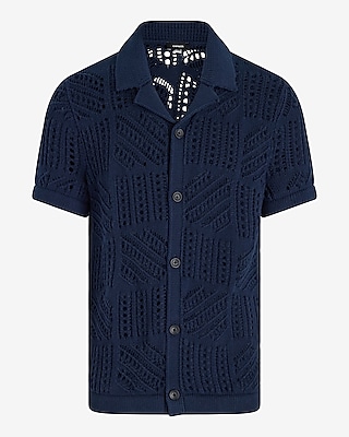Geo Open Cable Knit Short Sleeve Sweater Polo