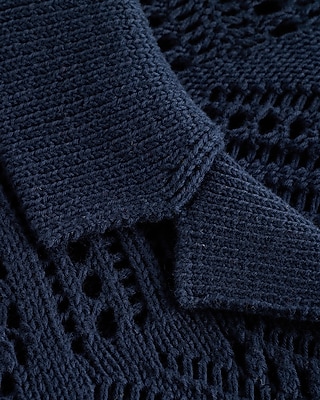 Geo Open Cable Knit Short Sleeve Sweater Polo