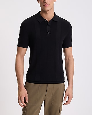 Textured Stripe Snap Button Sweater Polo