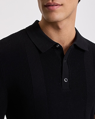 Textured Stripe Snap Button Sweater Polo