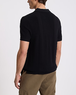 Textured Stripe Snap Button Sweater Polo