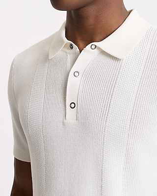 Textured Stripe Snap Button Sweater Polo